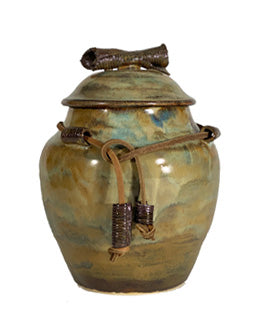 Rustic Cremation Urn - w/Leather Tie, Stoneware